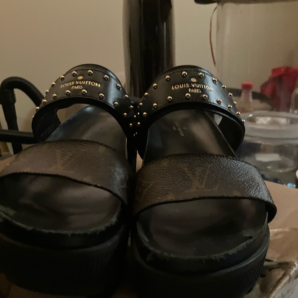 Louis Vuitton Black Platform Sandals with Studded Straps